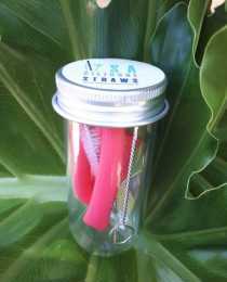 Silicone Straw in travel capsule - Coral
